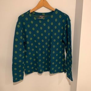 Ibex polka dot sweater women’s size Small blue green 100% merino wool